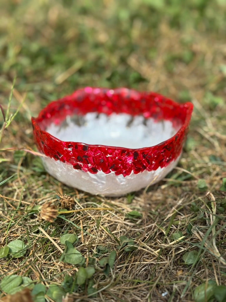 Red-Cinder Glass-Crested Resin Bowl