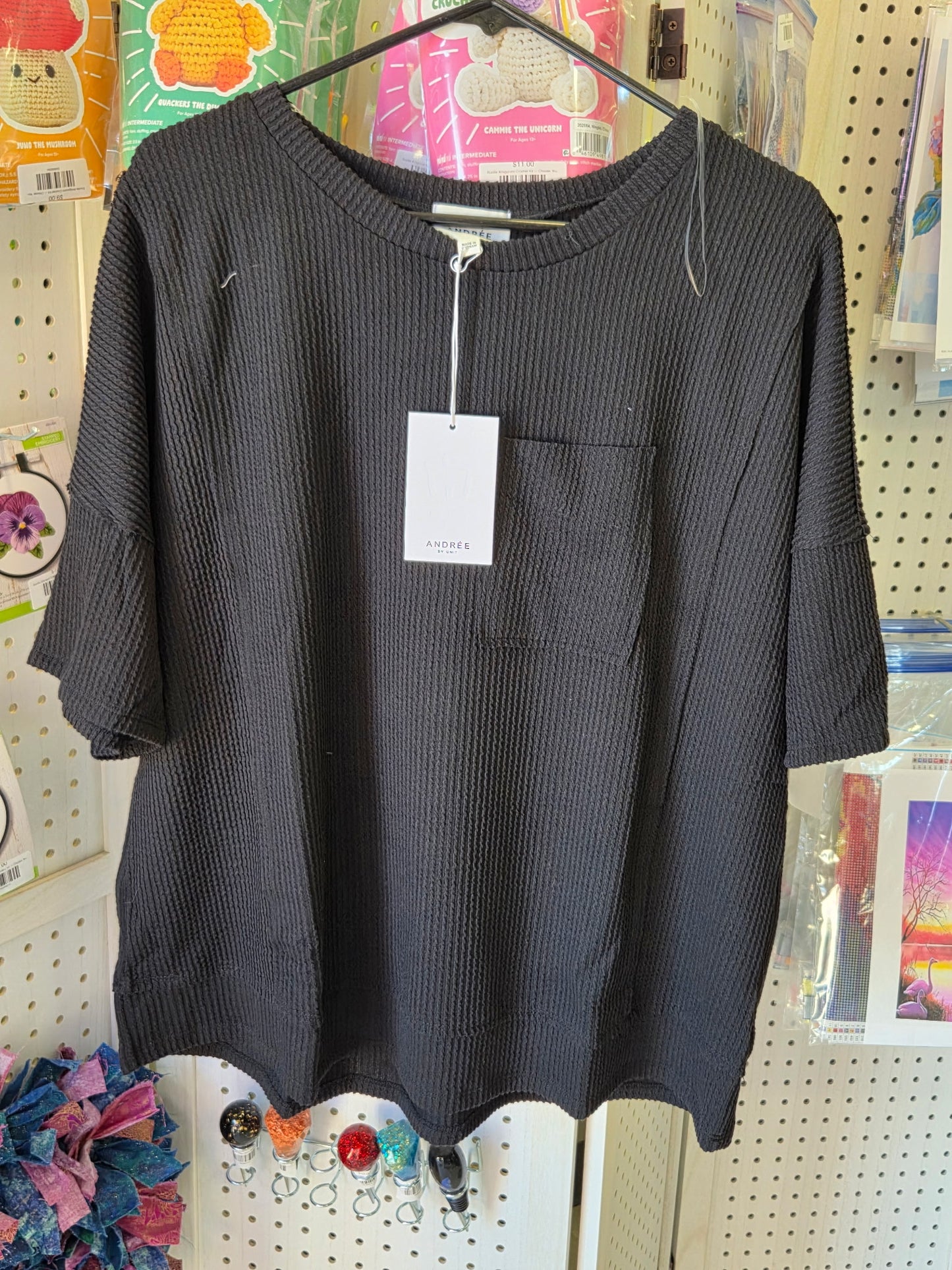🖤 Andrée by Unit Black Waffle Knit Pocket Top