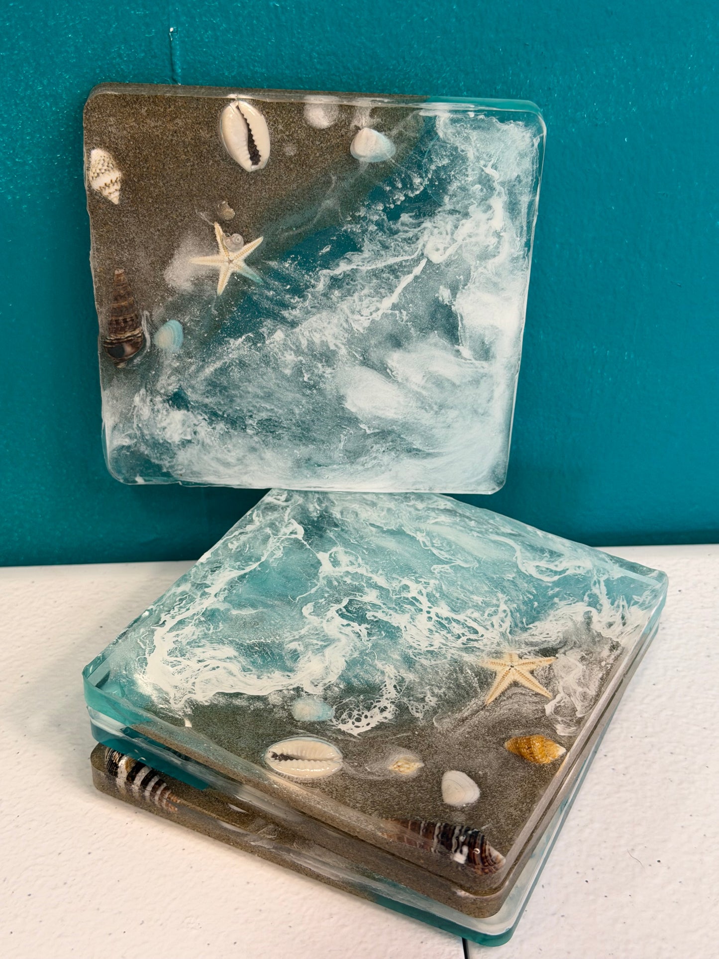 Set of 4 - Ocean Wave Resin Coaster Set