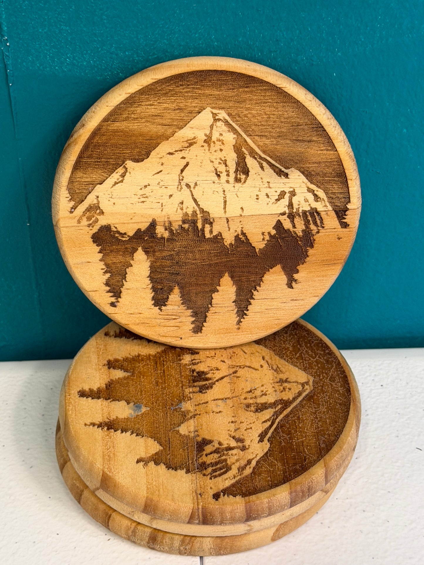 Set of 4 - Summit View Engraved Wood Coaster Set ποΈπ²
