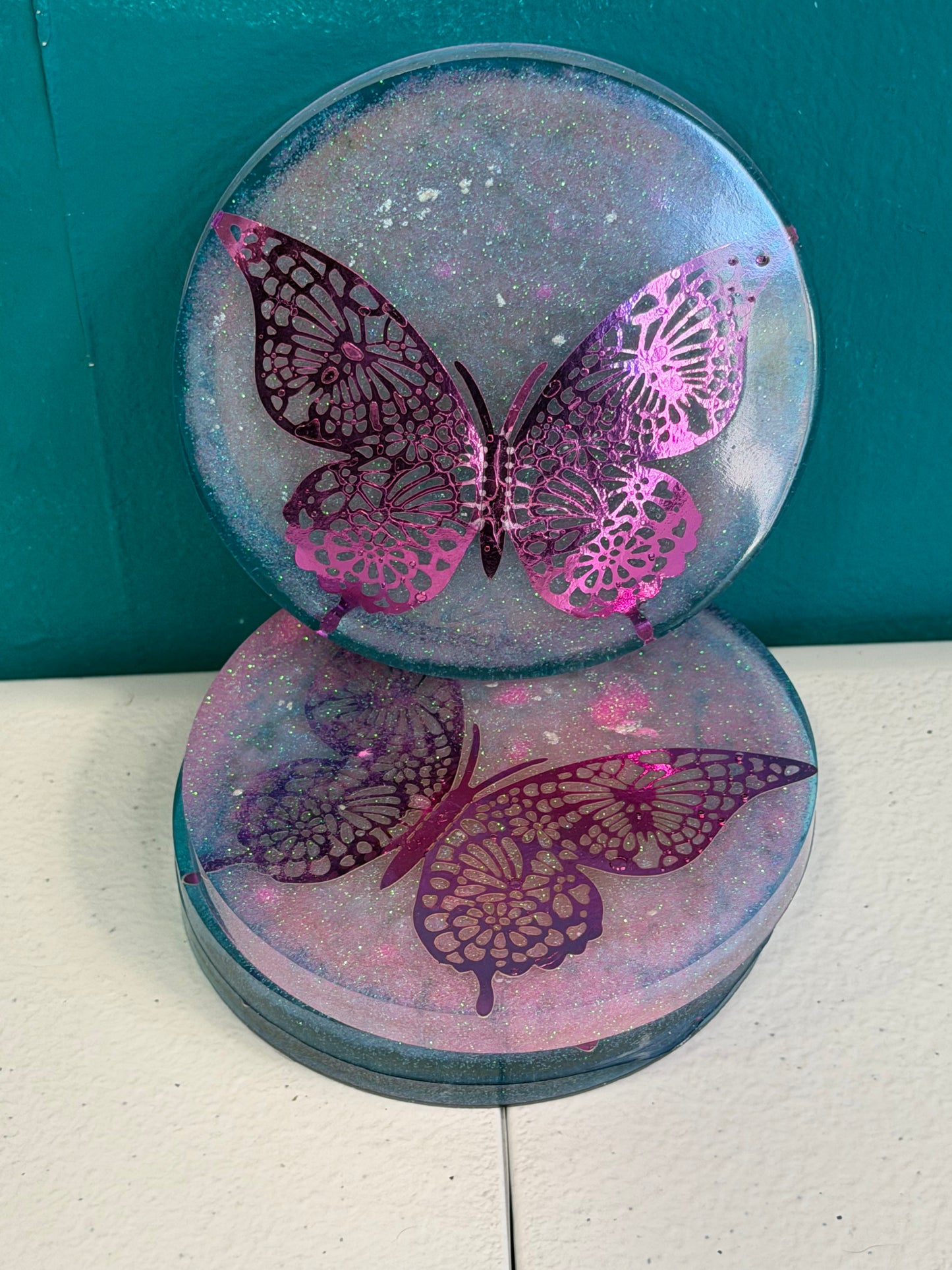 Set of 4 - “Luna Wing” Galaxy Butterfly Resin Coasters