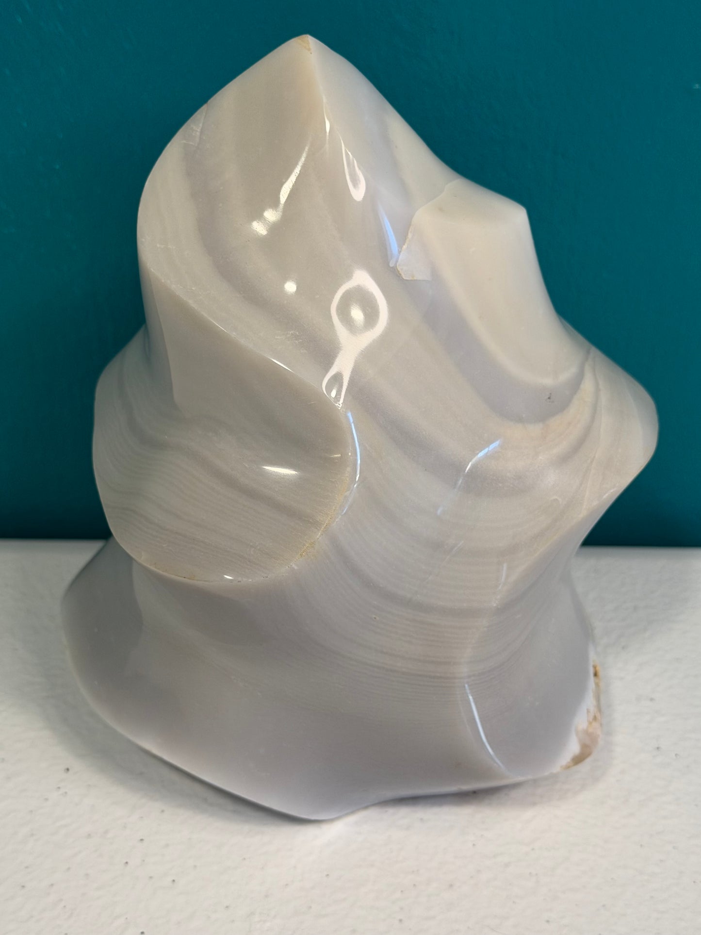 White Banded Calcite Carved Freeform – 6"