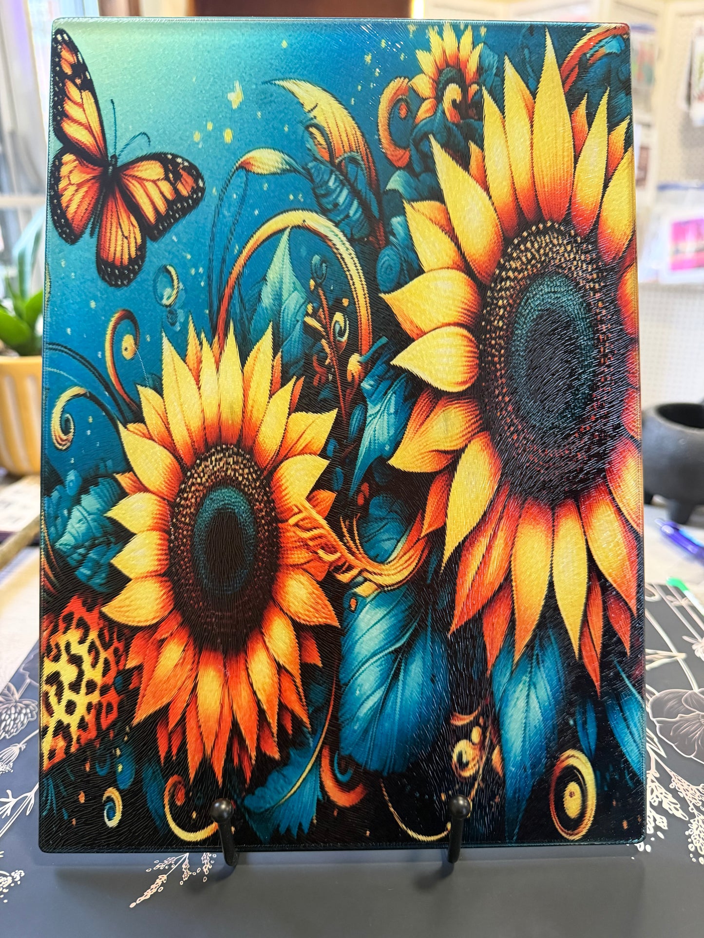 Sunflower & Butterfly Glass Cutting Board