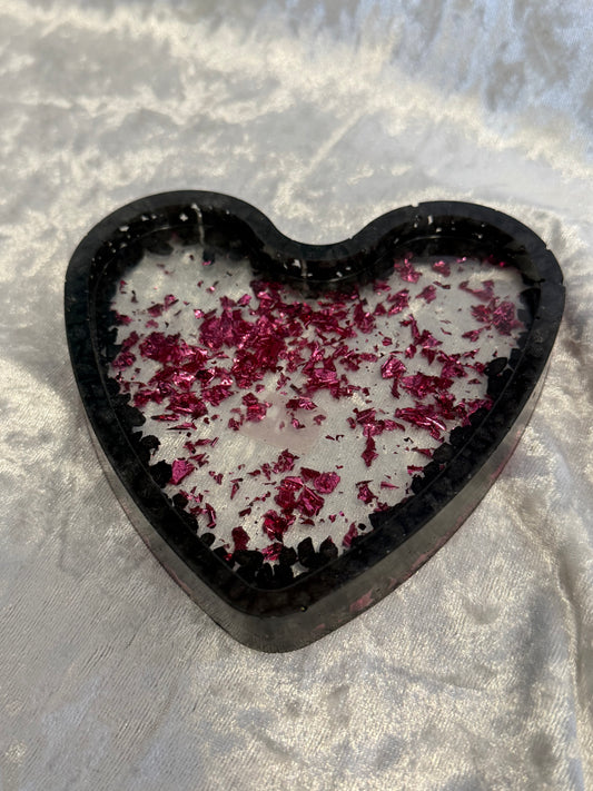 Black & Magenta Foil Heart Resin Tray