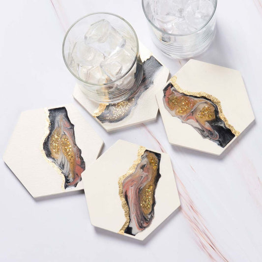 Mod Podge Resin Pouring Surface - Hexagon River Coasters 5PC