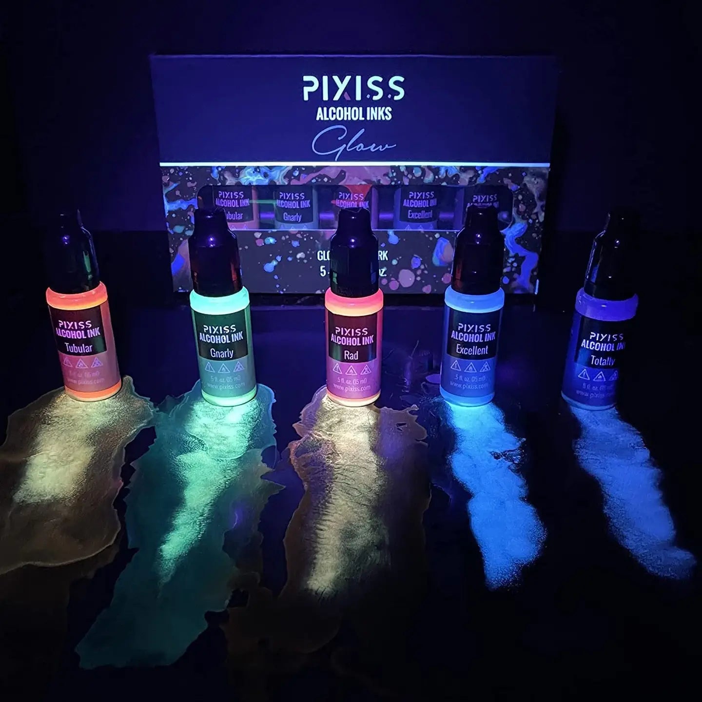 Pixiss Alcohol Ink Set of 5 - Glow in the Dark