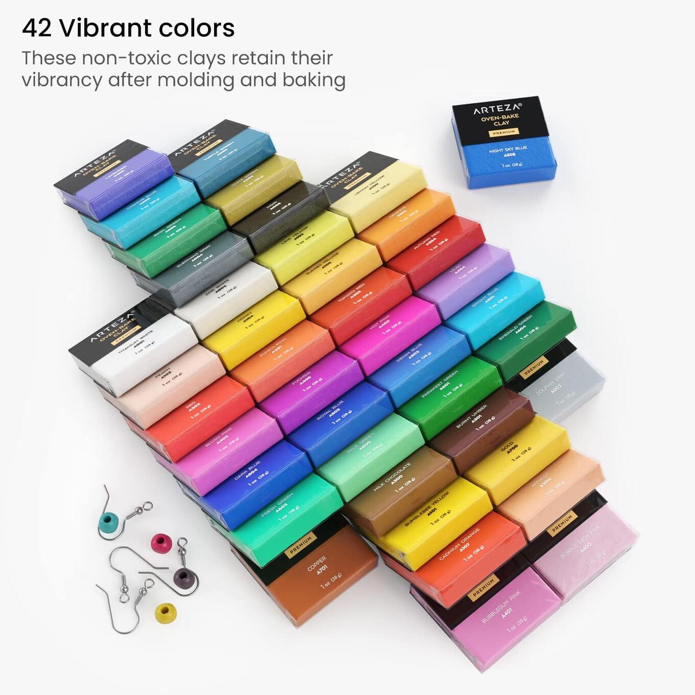 Arteza Polymer Clay Kit - 42 Colors, Tools & Accessories