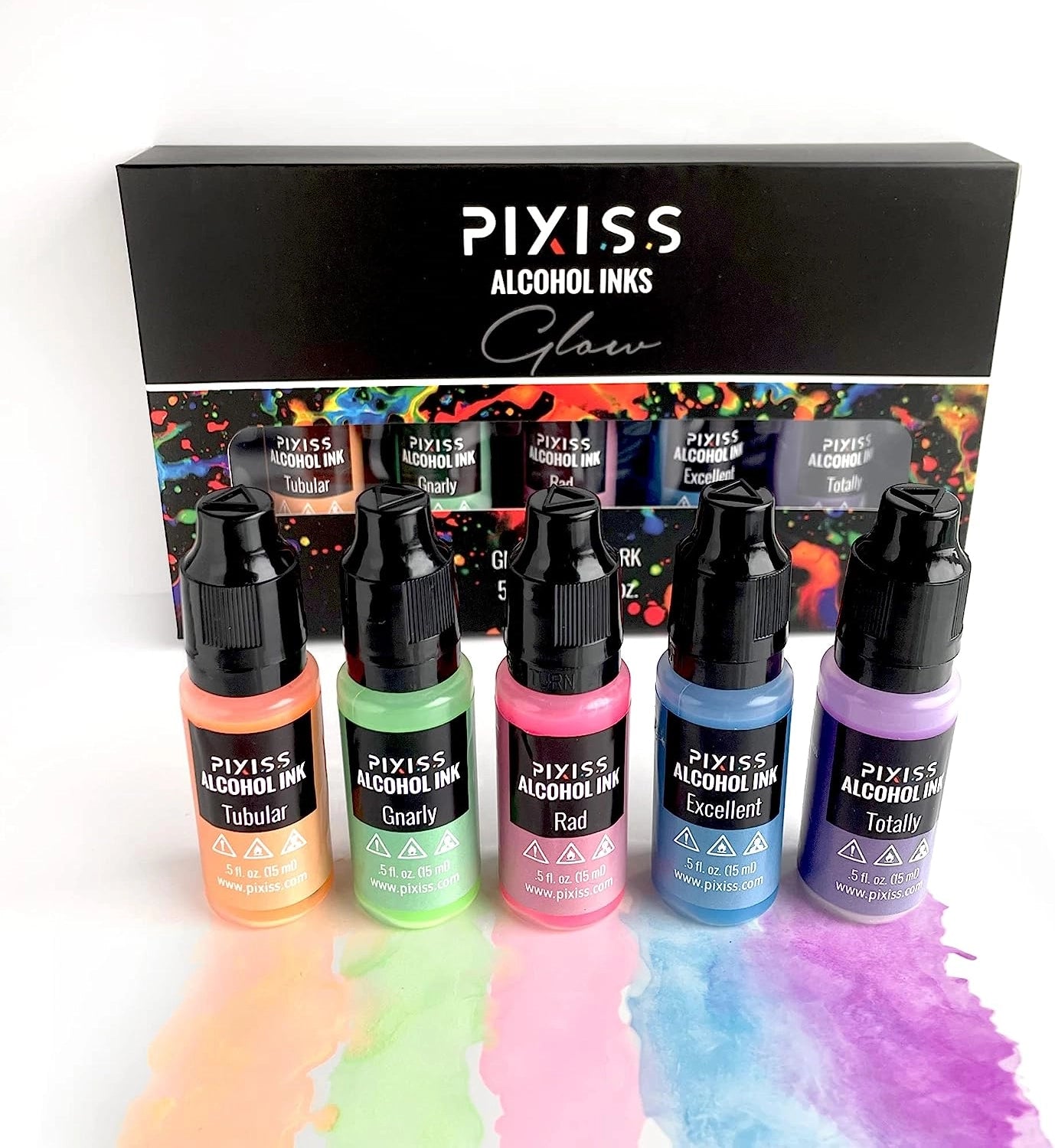 Pixiss Alcohol Ink Set of 5 - Glow in the Dark