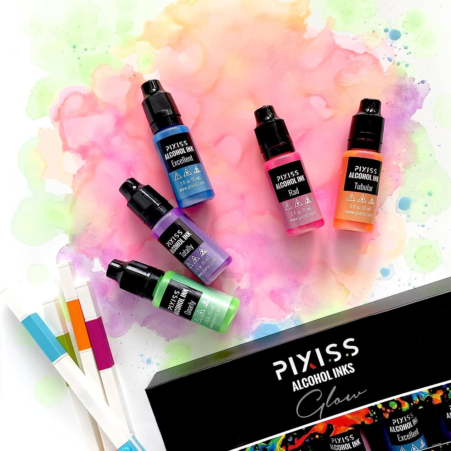 Pixiss Alcohol Ink Set of 5 - Glow in the Dark
