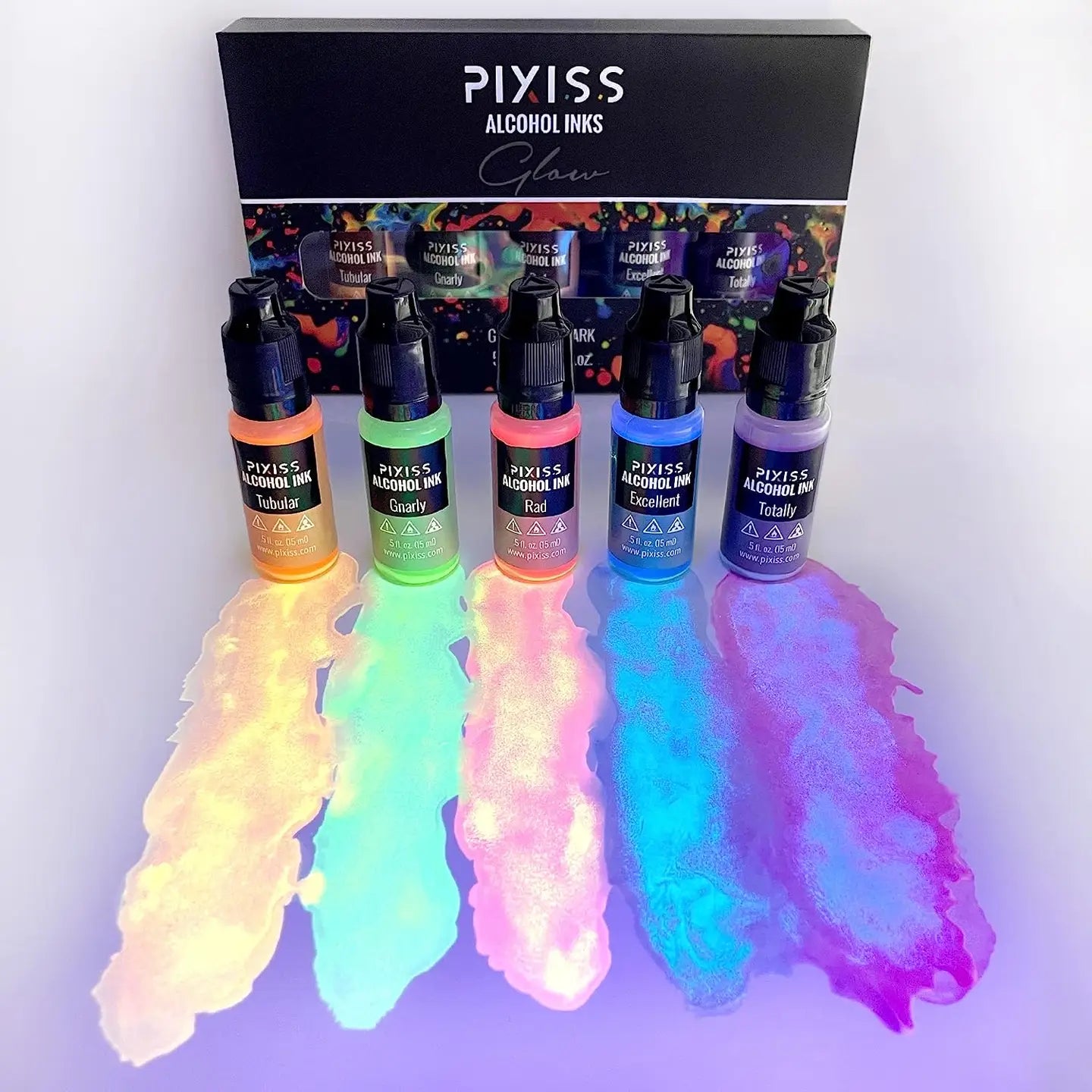 Pixiss Alcohol Ink Set of 5 - Glow in the Dark
