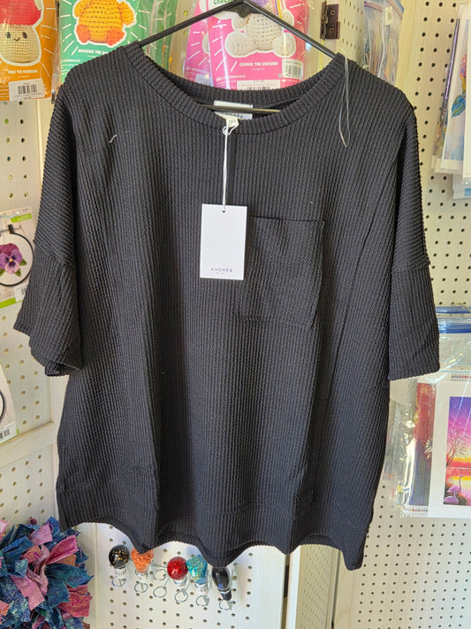 🖤 Andrée by Unit Black Waffle Knit Pocket Top