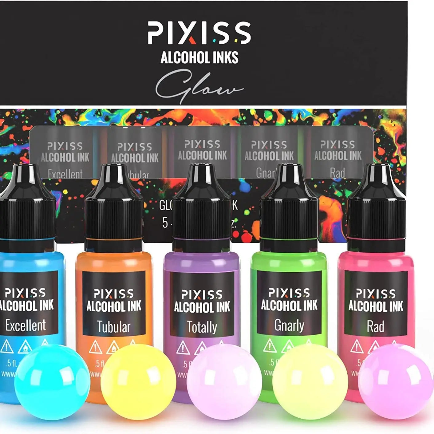 Pixiss Alcohol Ink Set of 5 - Glow in the Dark