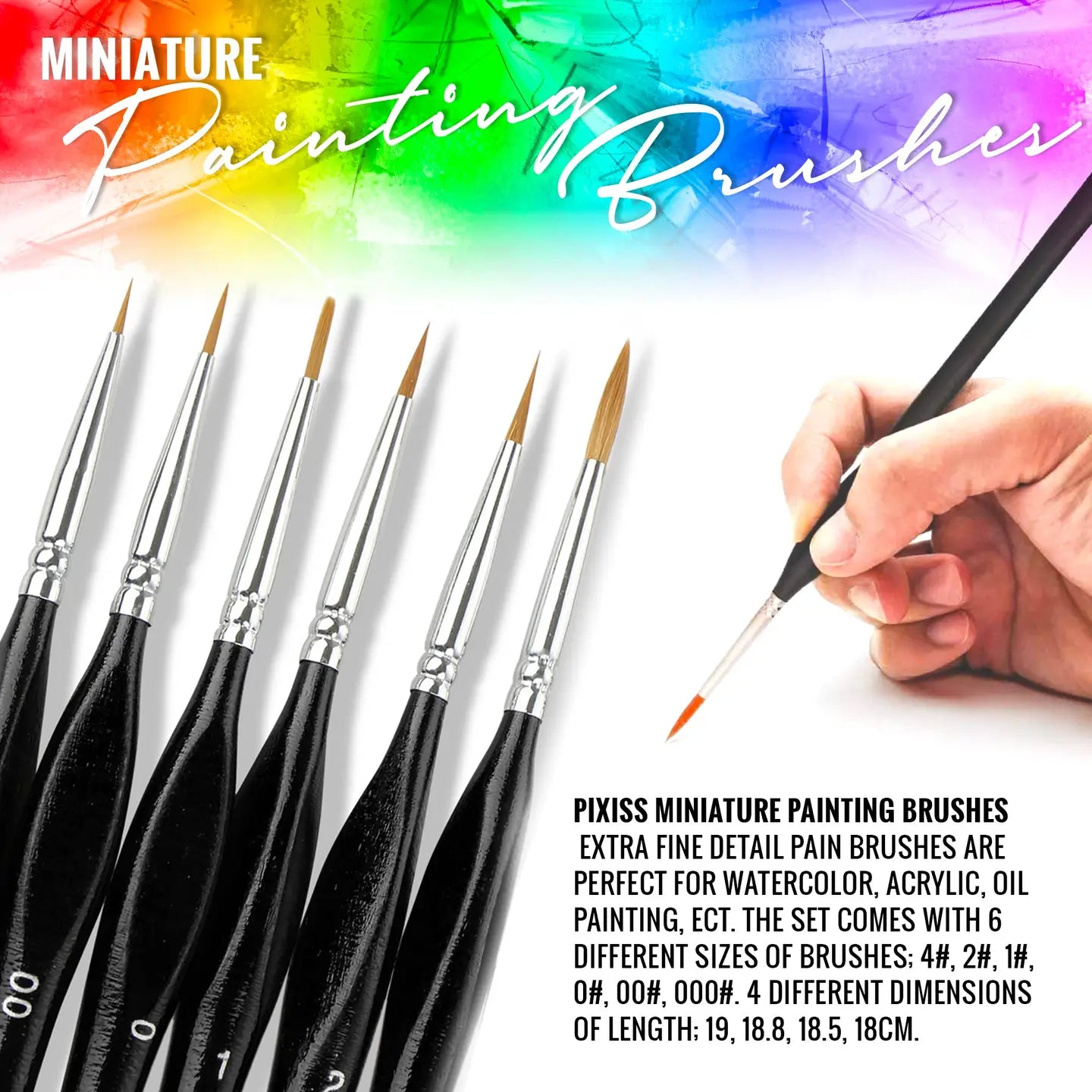 Pixiss Fine Tip Miniature Brushes - 6PC