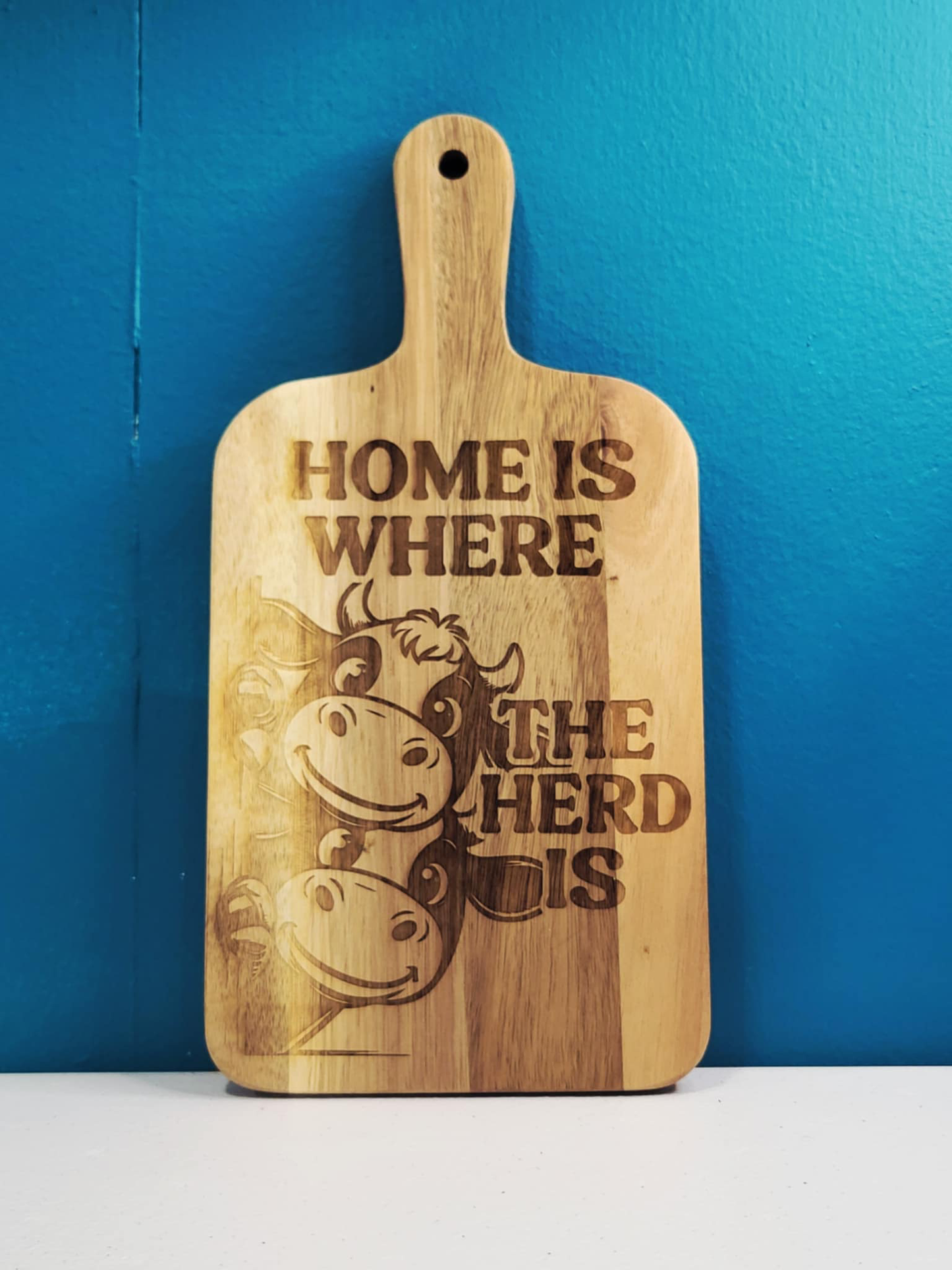“Home Is Where the Herd Is” Engraved Wooden Board 🐄