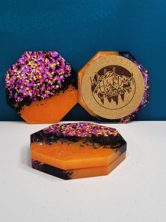 Set of 4 - Wicked Sunset Resin Coaster Set 🧡✨