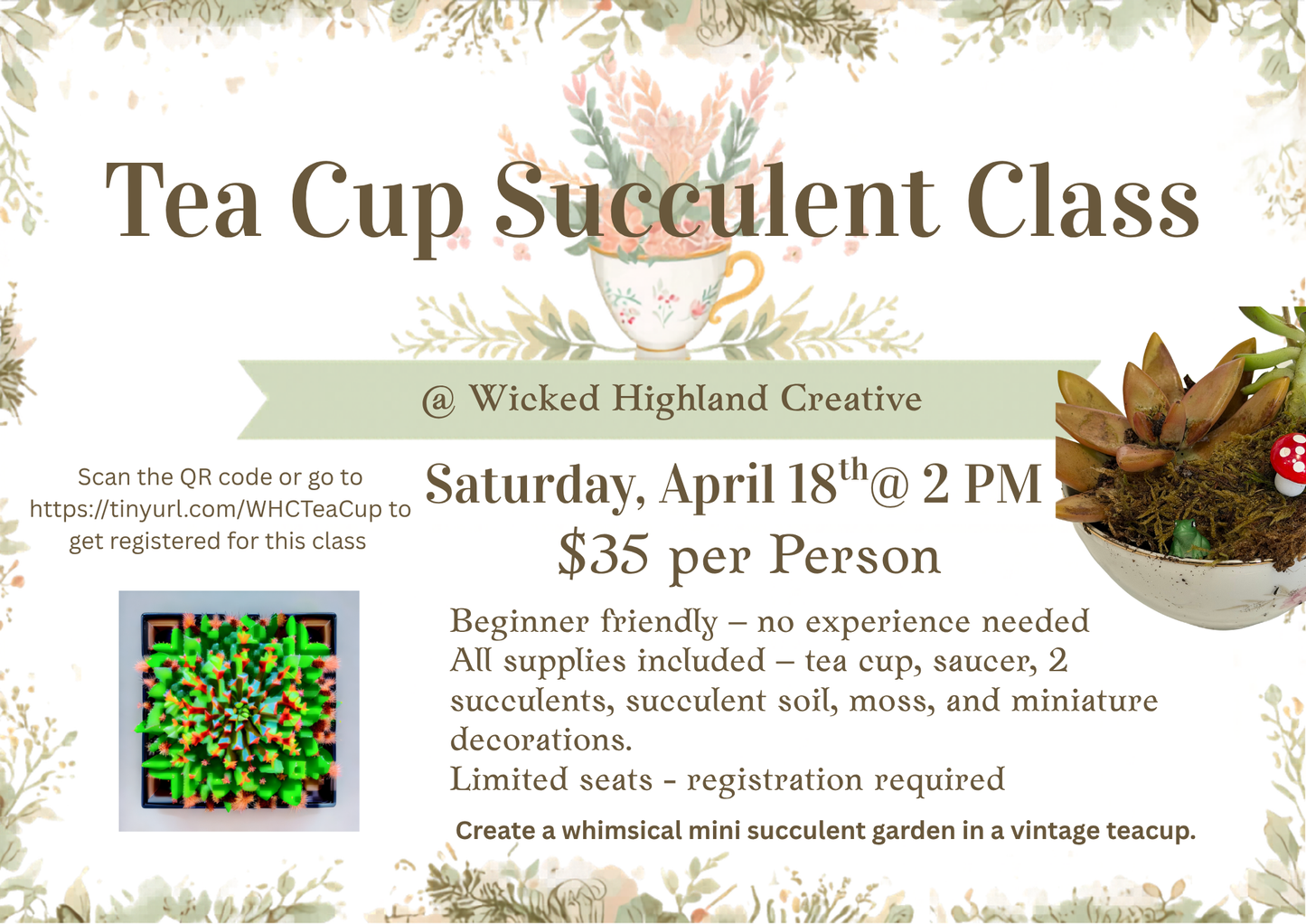 Vintage Teacup Succulent Class – Create Your Own Mini Garden