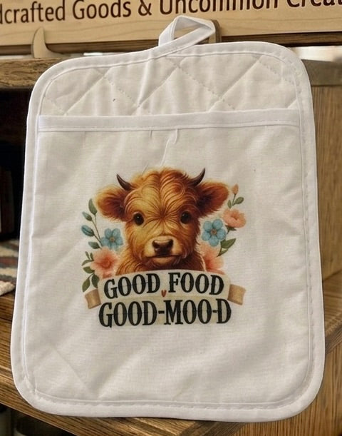 "Good Food Good-MOO-D" Highland Calf Pot Holder