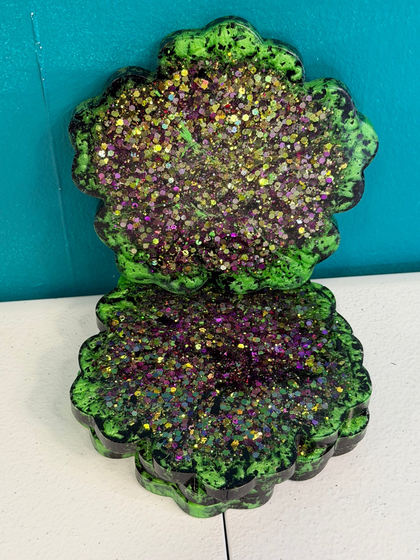 Set of 4 - “Enchanted Forest” Glitter Resin Coaster