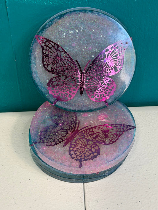 Set of 4 - “Luna Wing” Galaxy Butterfly Resin Coasters