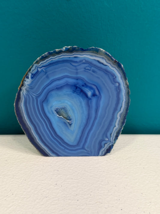 Tideheart Agate — Blue Banded Agate Slice with Druzy Core