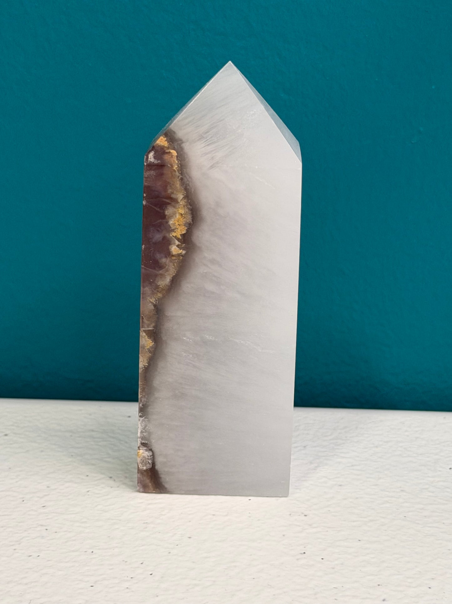 Agate Tower with Iron Plume Inclusions — 3" Polished Standing Point