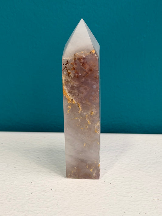 Agate Tower with Iron Plume Inclusions — 3" Polished Standing Point