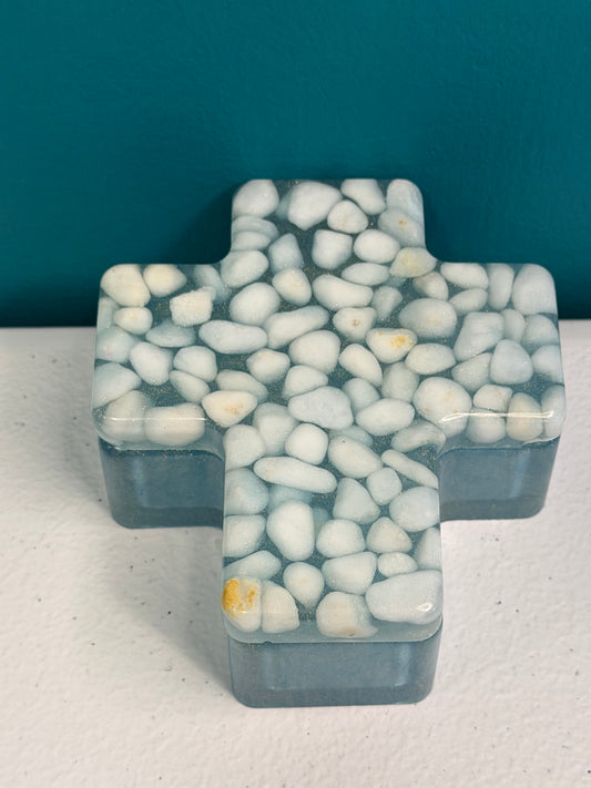 Handmade Resin Cross Box – Stone-Inspired Keepsake Container