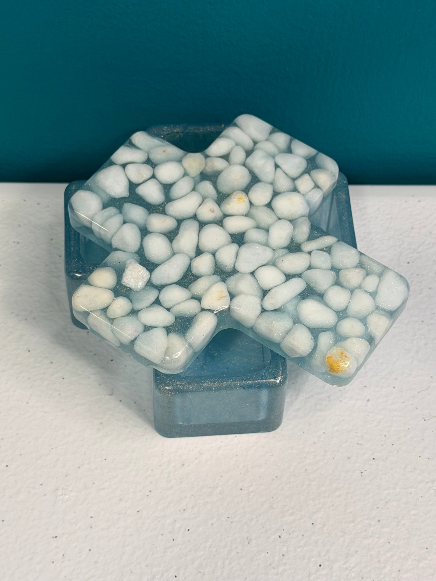Handmade Resin Cross Box – Stone-Inspired Keepsake Container