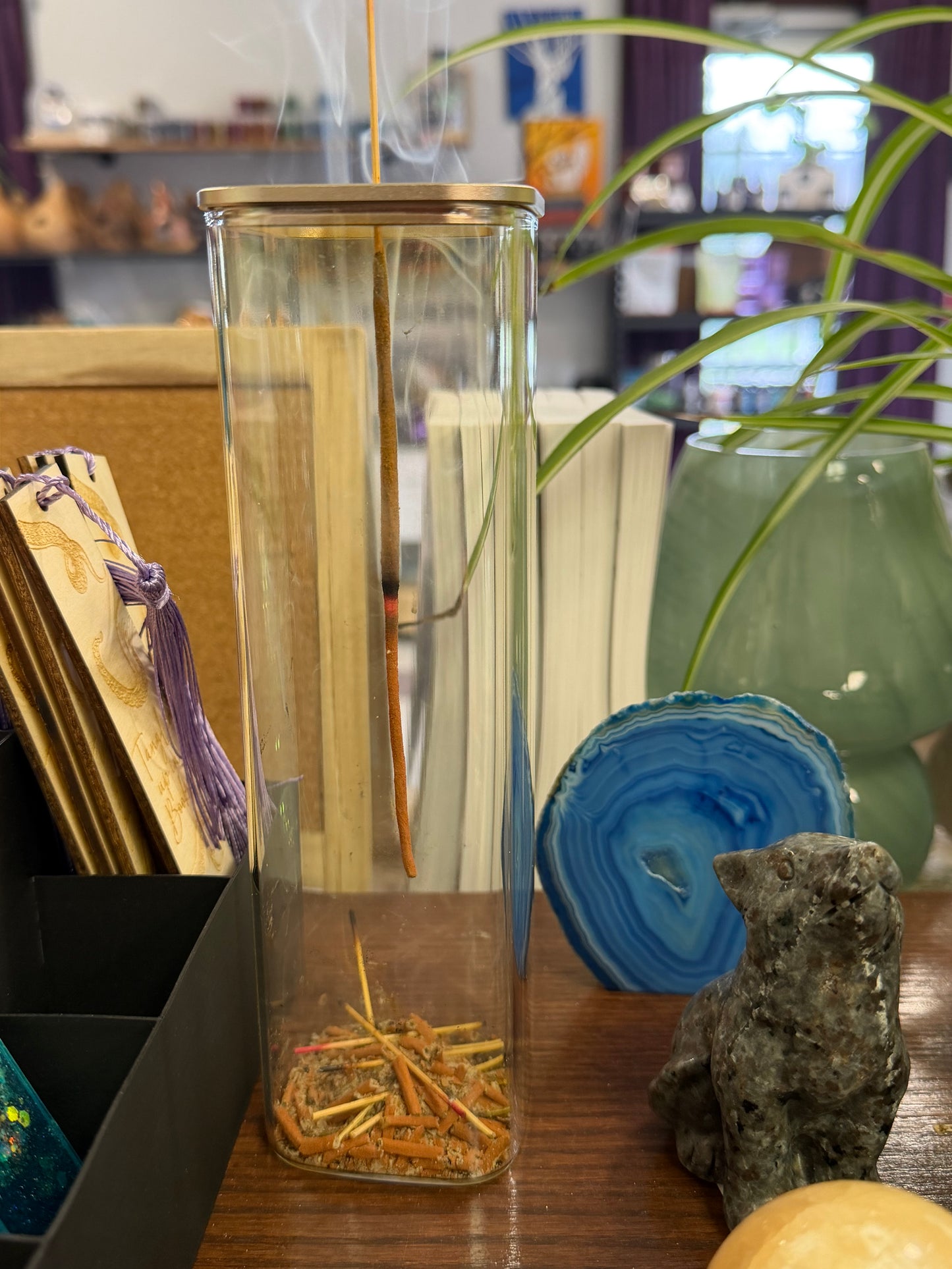 Glass Cylinder Incense Holder with Ash Catcher
