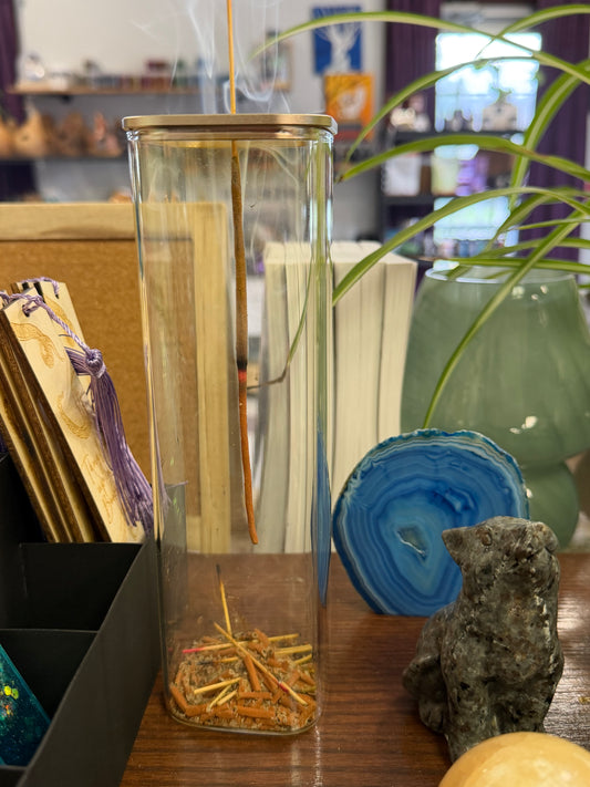 Glass Cylinder Incense Holder with Ash Catcher
