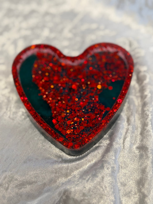 Black & Magenta Foil Heart Resin Tray