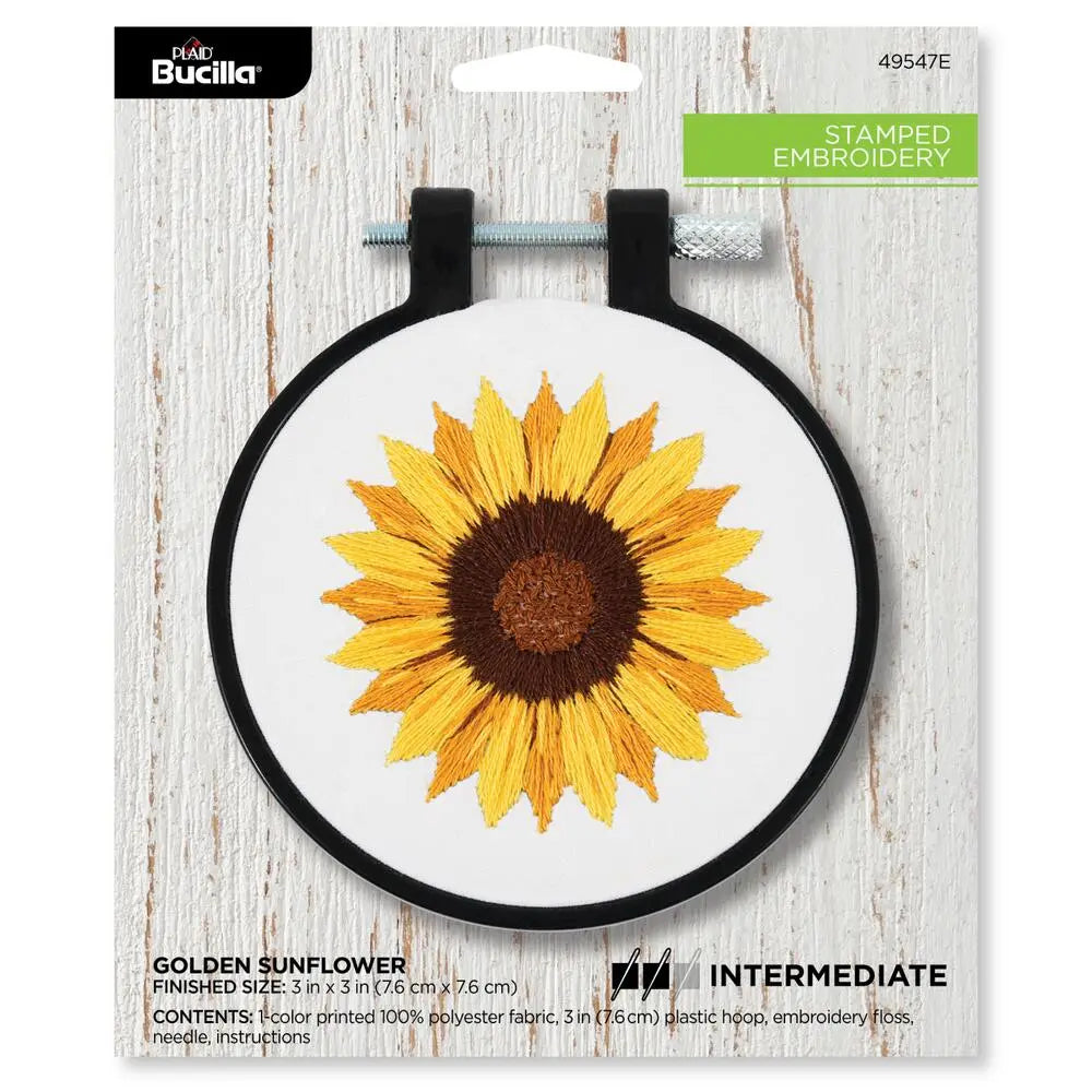Bucilla Stamped Embroidery Kit 3" Golden Sunflower
