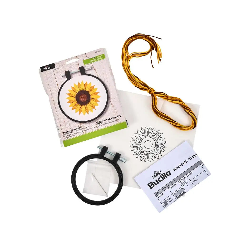 Bucilla Stamped Embroidery Kit 3" Golden Sunflower