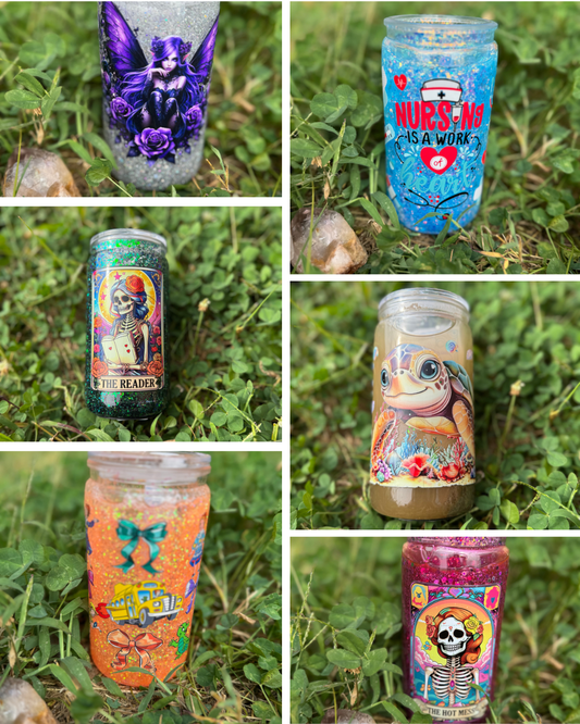 16 oz Glitter Snow Globe Can Tumblers