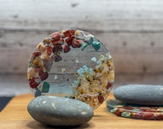 Handmade Resin River Rock Coasters - Set of Four